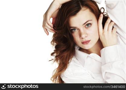 young beautiful woman close up portrait isolated