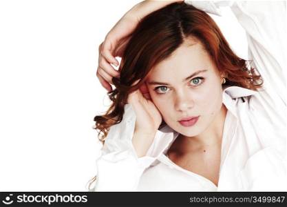 young beautiful woman close up portrait isolated
