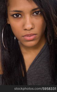 young beautiful woman closeup portrait, studio shot