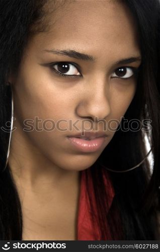 young beautiful woman closeup portrait, studio shot
