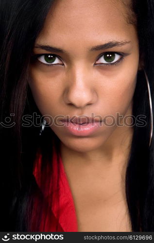 young beautiful woman closeup portrait, studio shot