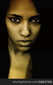 young beautiful woman closeup portrait, toned