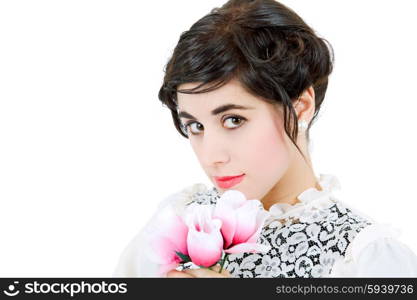 young beautiful woman dressed as bride, isolated