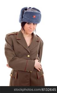 young beautiful woman, dressed as russian military