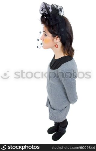 young beautiful woman full body dressed as clown