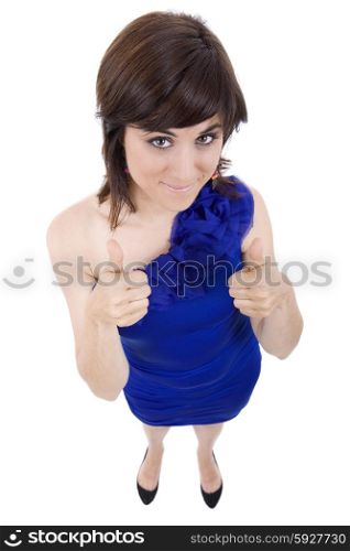 young beautiful woman full body going thumbs up, isolated on white