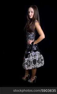 young beautiful woman full body on a black background