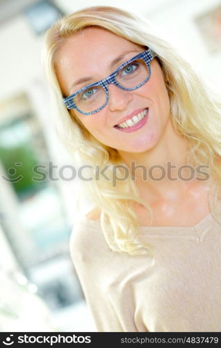 young beautiful woman glasses blonde