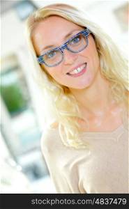 young beautiful woman glasses blonde