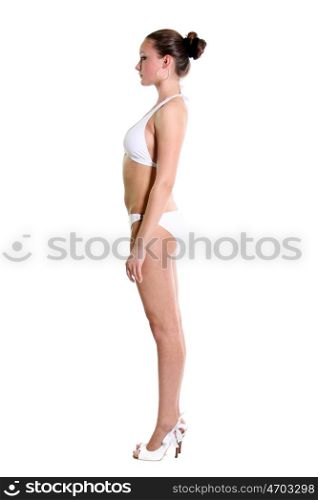 young beautiful woman in underwear - isolated on white