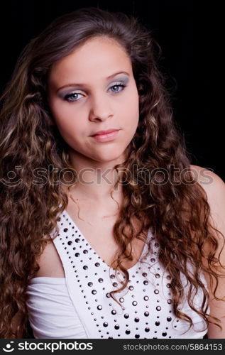 young beautiful woman, on a black background