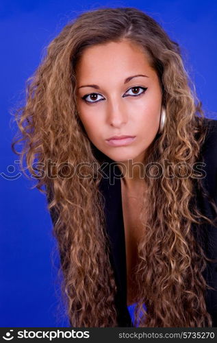 young beautiful woman, on a blue background