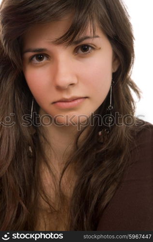 young beautiful woman portrait, isolated on white