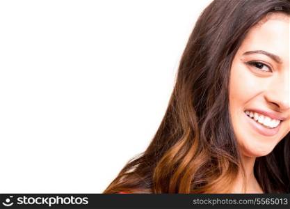 Young beautiful woman portrait, isolated over white background
