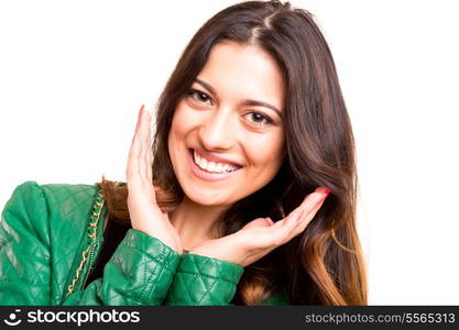 Young beautiful woman portrait, isolated over white background