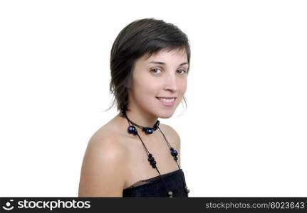young beautiful woman portrait, over white background