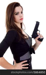young beautiful woman with a gun, isolated