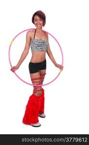 Young beautiful woman with a hula hoop