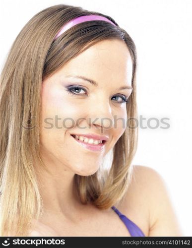 Young beautiful woman with blond hair is smiling