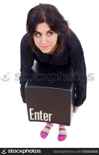 young beautiful woman with the enter key