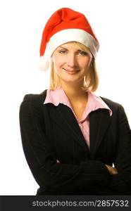Young beutiful business woman in Christmas hat