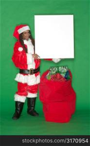 Young Black Santa Holding Blank Sign
