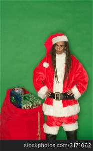 Young Black Santa With Bag of Toys