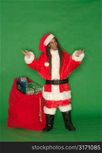 Young Black Santa With Hands Lifted