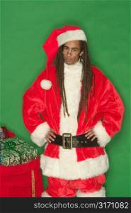 Young Black Santa With Hands on Hips