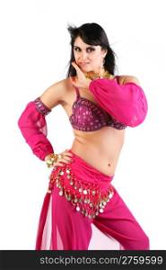 Young blonde belly dancer in pink.