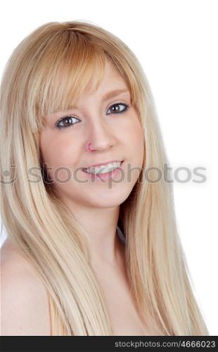 Young blonde girl isolated on a over white background