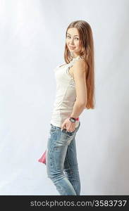 young blonde wearing jeans...