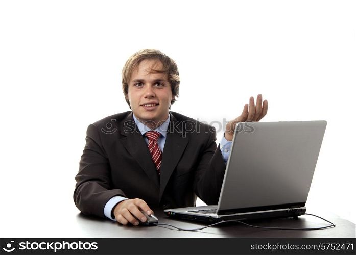 young bored man and working with is laptop