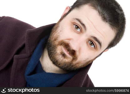 young bored man portrait, isolated on white