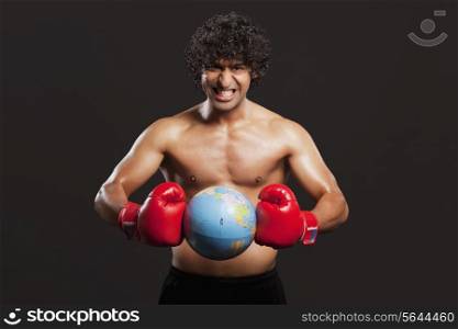 Young boxer breaking globe