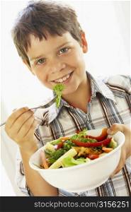 Young Boy Eating A Healthy Salad