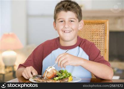 Young Boy Eating meal,mealtime