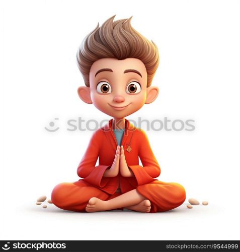 Young Boy Engaged in Deep Meditation. Generative ai. High quality illustration. Young Boy Engaged in Deep Meditation. Generative ai