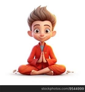 Young Boy Engaged in Deep Meditation. Generative ai. High quality illustration. Young Boy Engaged in Deep Meditation. Generative ai