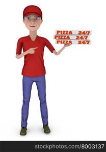 young boy holding a box of pizza on a white background