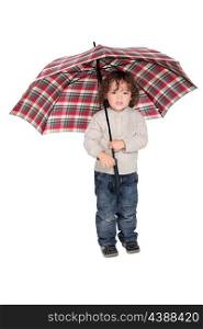 Young boy holding an open umbrella