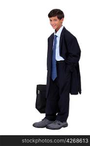Young boy in an adult business suit