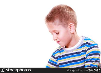 Young boy sit alone thoughtful.. Emotions and thinking calm daydream. Little boy absorbed calm and pensive alone.