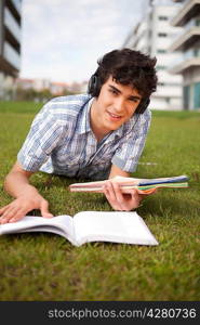 Young boy studying at the park