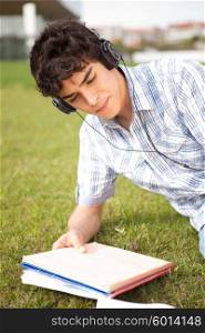 Young boy studying at the park