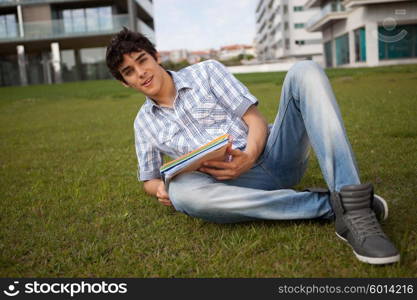 Young boy studying at the park