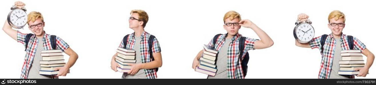 Young boy with alarm-clock in time management concept 