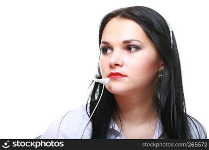 young brunette girl with headphones isolated