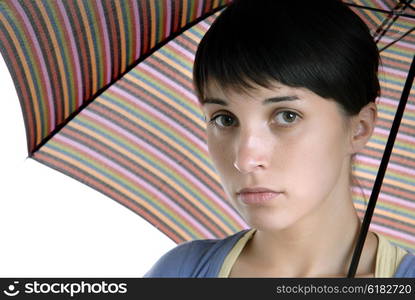 young brunette girl with umbrella in colors