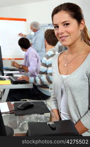 Young brunette in class